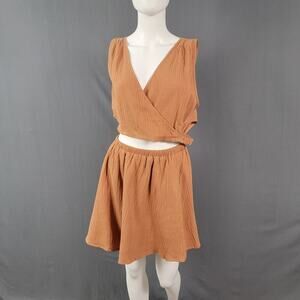 Promesa Mini Dress Large Rust Textured Cutout Waist Boho Cottagecore